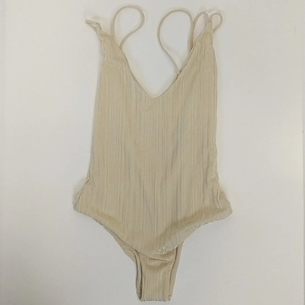 Anthropologie x Tavik Coppola One Piece Slinky Rib Swimsuit in Tapioca, size XS